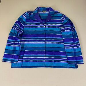 August Max Silk Blouse Top Size 4 (US XL) Striped Blue Purple Long Sleeve